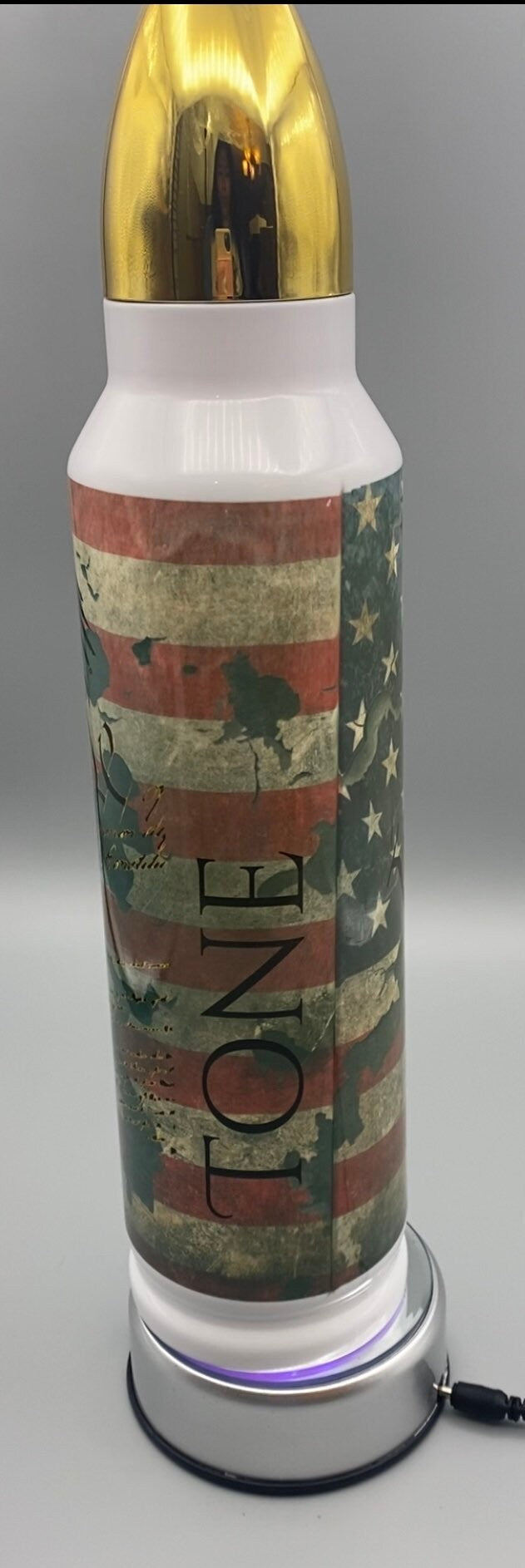 Personalized Patriotic 32oz Bullet On Point Tumbler with distressed American flag, Eagle and We The People.