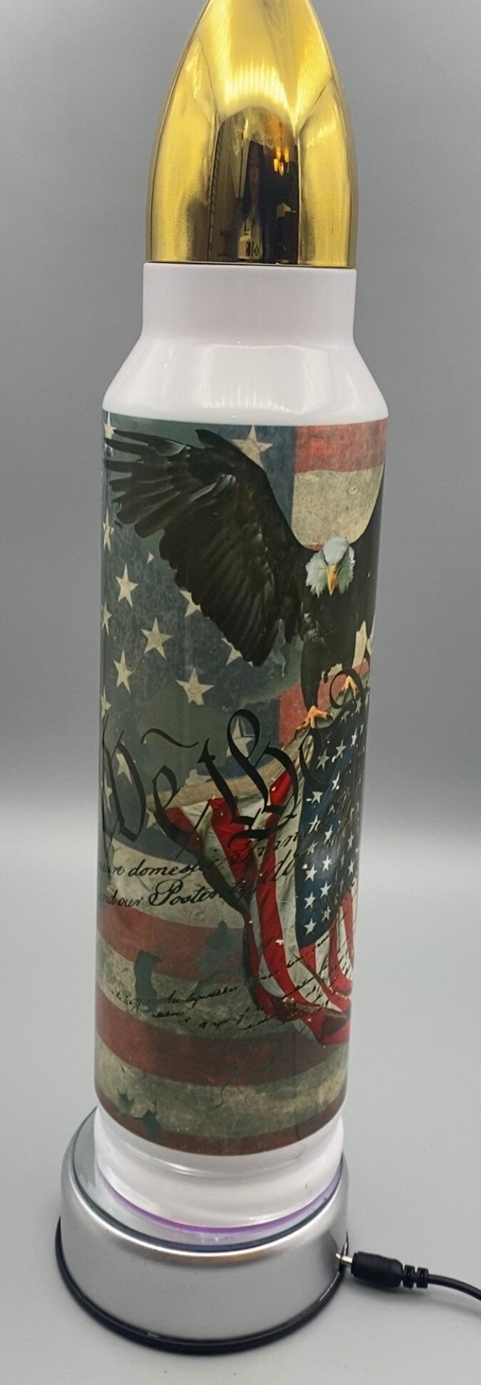 Personalized Patriotic 32oz Bullet On Point Tumbler with distressed American flag, Eagle and We The People.