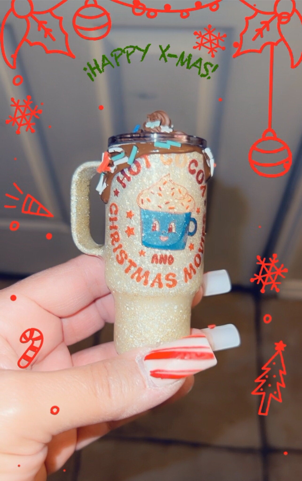 Delightful 2oz Mini Glittered Tumbler with faux whipped cream and sprinkles.
