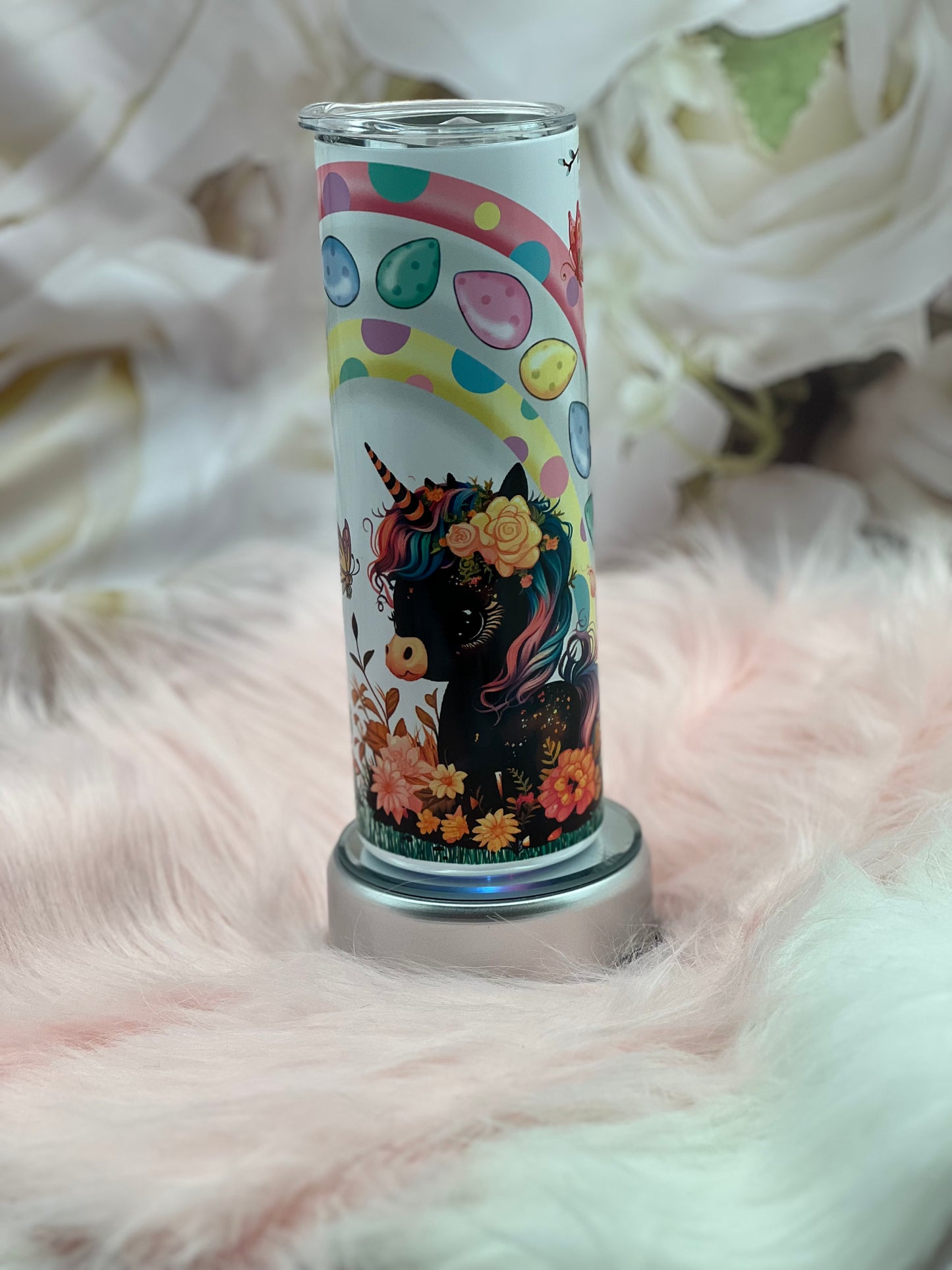 20oz Black Easter Unicorn with Colorful Mane & Tail Tumbler